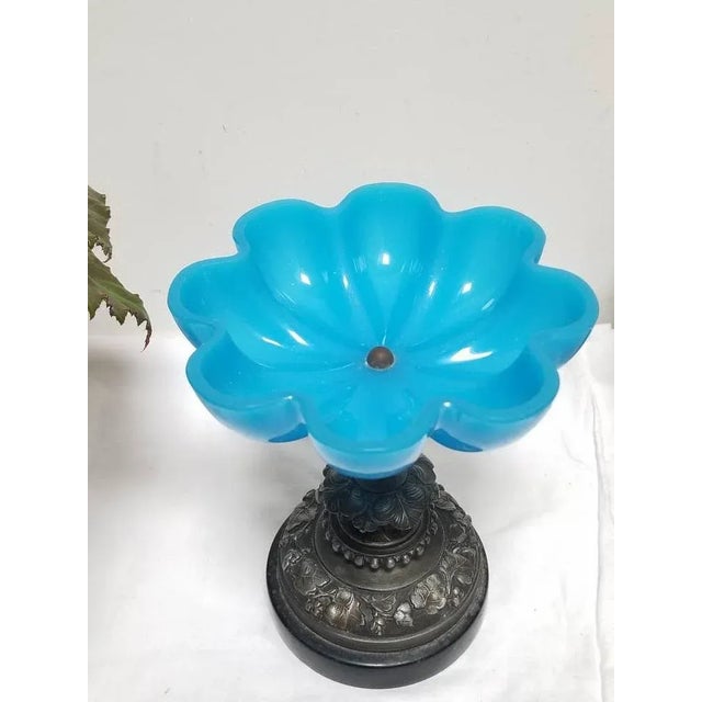 French Napoleon III Blue Opaline Glass Compotiere Table Centerpiece, 1890s For Sale - Image 3 of 11