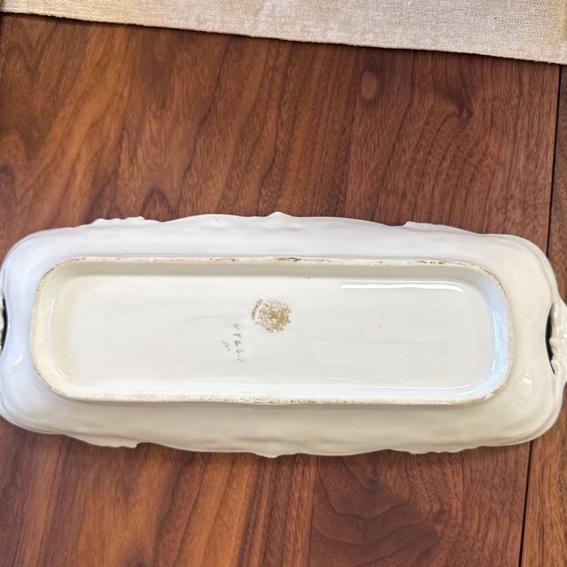 Ceramic Antique p.t. Germany Tettau Porcelain Celery Dish, Magenta Floral Relish Tray, Circa 1902 For Sale - Image 7 of 12