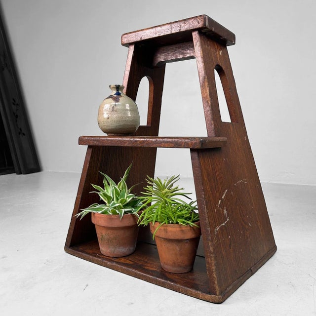 Mid-Century Modern Vintage Japanese Decorative Wooden Step Stool, 1960s For Sale - Image 3 of 11