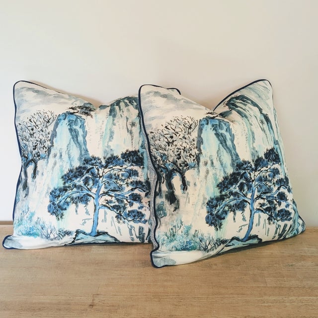 Blue Designers Guild Outdoor Mountain Pillows - Set of 2 For Sale - Image 8 of 10