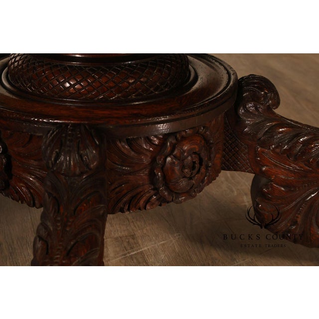 Antique 57" Round Oak Pedestal Dining Table With Carved Claw Feet For Sale - Image 4 of 18