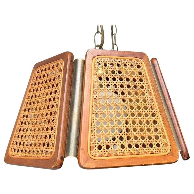 Brown 1970’s Boho Chic Cane and Wood Pendant Light For Sale - Image 8 of 8