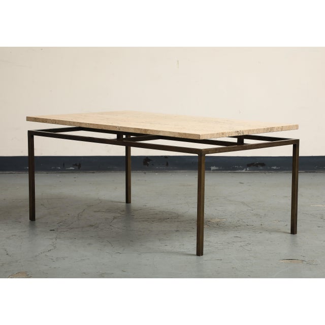 Late 20th Century Modernist Brass Coffee Table With Travertine Top For Sale - Image 10 of 18