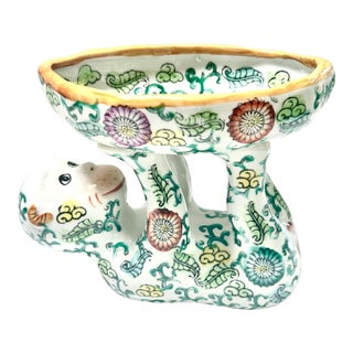 Vintage Chinoiserie Monkey Soap Dish With Hand-Painted Floral Motif For Sale