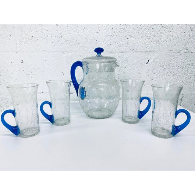 Crackle Glass Pitcher and Tumbler Set by Morgantown For Sale - Image 13 of 13