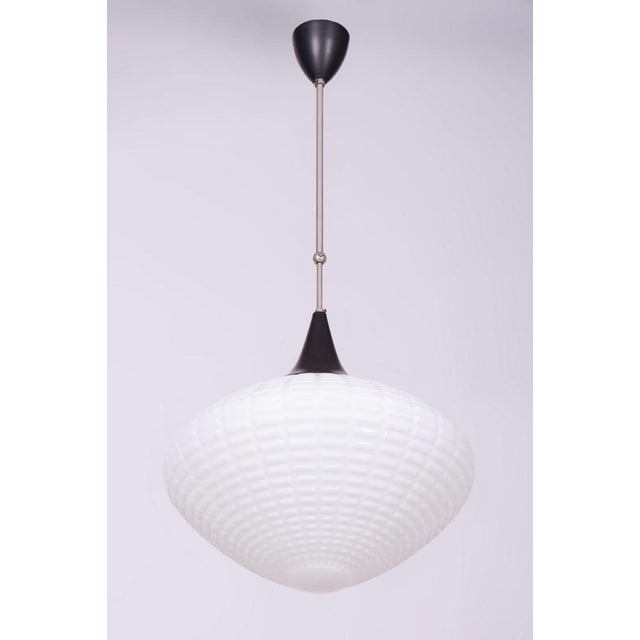 Black Mid-Century Chandelier in Chromed Steel and Opaline Glass, Czech, 1960s For Sale - Image 8 of 13