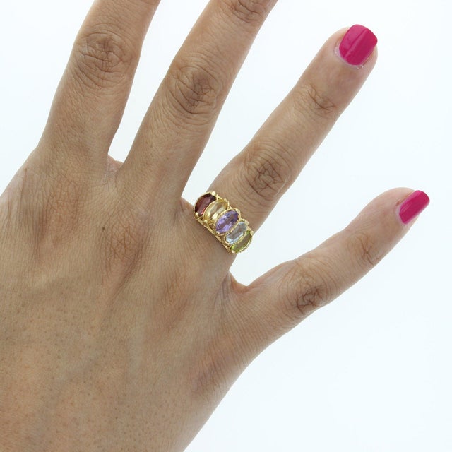 ♥ Product Summary ♥ Main Stone: Garnet, Citrine, Amethyst, Aquamarine, Peridot Band Material: 14k Yellow Gold Weight: 2 grams