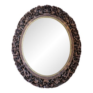 19th Century Chinese Canton Export Carved Reticulated Mirror Frame With Birds For Sale