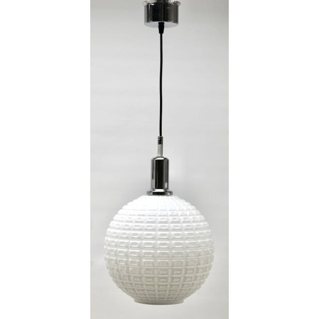 Gold Mid-Century Scandinavian Pendant Light with Optical Opaline Shade For Sale - Image 8 of 11