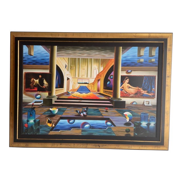 Late 20th Century "Journey to the Past - Deluxe" Surrealist Postmodern Interior Scene Giclee Numbered Print by Ferjo, Framed For Sale
