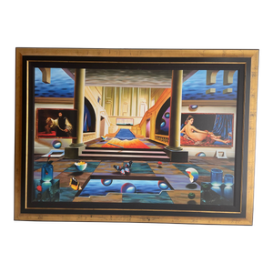 Late 20th Century "Journey to the Past - Deluxe" Surrealist Postmodern Interior Scene Giclee Numbered Print by Ferjo, Framed