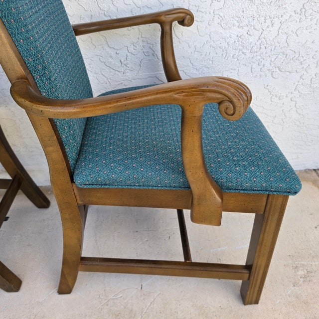 Vintage American of Martinsville Chippendale Dining Armchairs Teal Set of 8 For Sale - Image 11 of 15