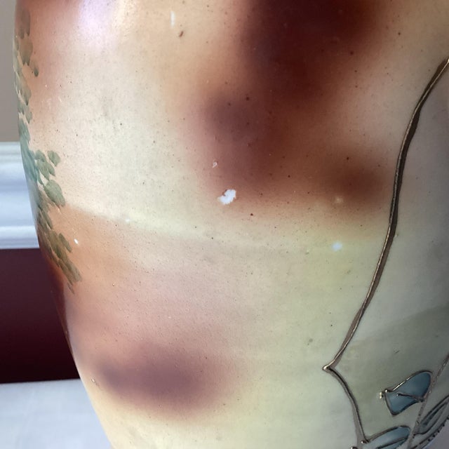 Gold Vintage Japanese Hand Painted Porcelain Vase, Bird-Design, 12 3/4” T For Sale - Image 8 of 12