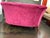 Pink 1940s Pink Velvet Upholstered Loveseat With Tufted Back and Decorative Floral Pillows For Sale - Image 8 of 11