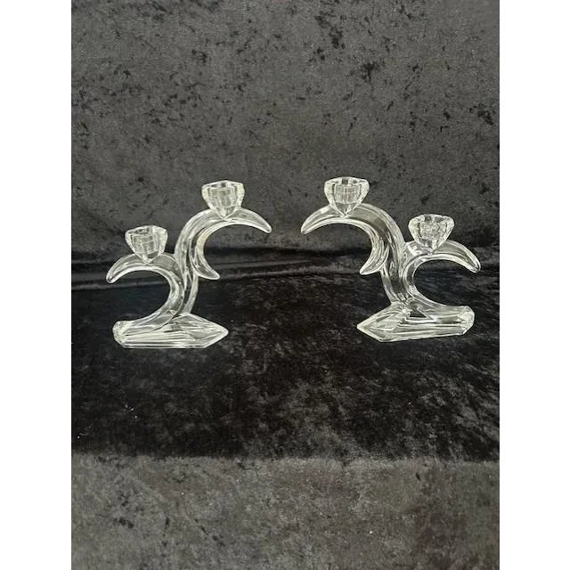 Art Deco Vintage Bleikristall Crystal Double Taper Candle Stick Holders- Set of 2 For Sale - Image 3 of 3