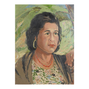 Mid 20th Century Portrait Painting of Woman in Landscape