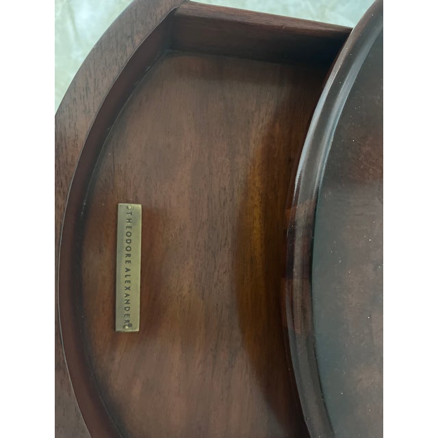 Theodore Alexander Burl Wood Accent / Martini Table With Drawer & Engraved Metal Supports For Sale - Image 10 of 10