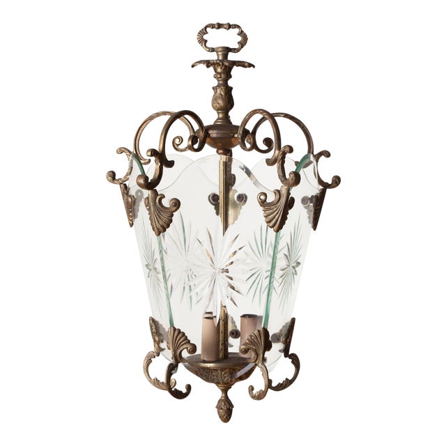 Italian Etched Starburst Glass Lantern For Sale