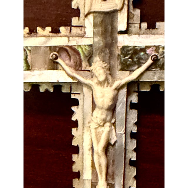 Religious Jerusalem Mother-of-Pearl Relic Hand Crafted on Olive Wood For Sale - Image 3 of 5