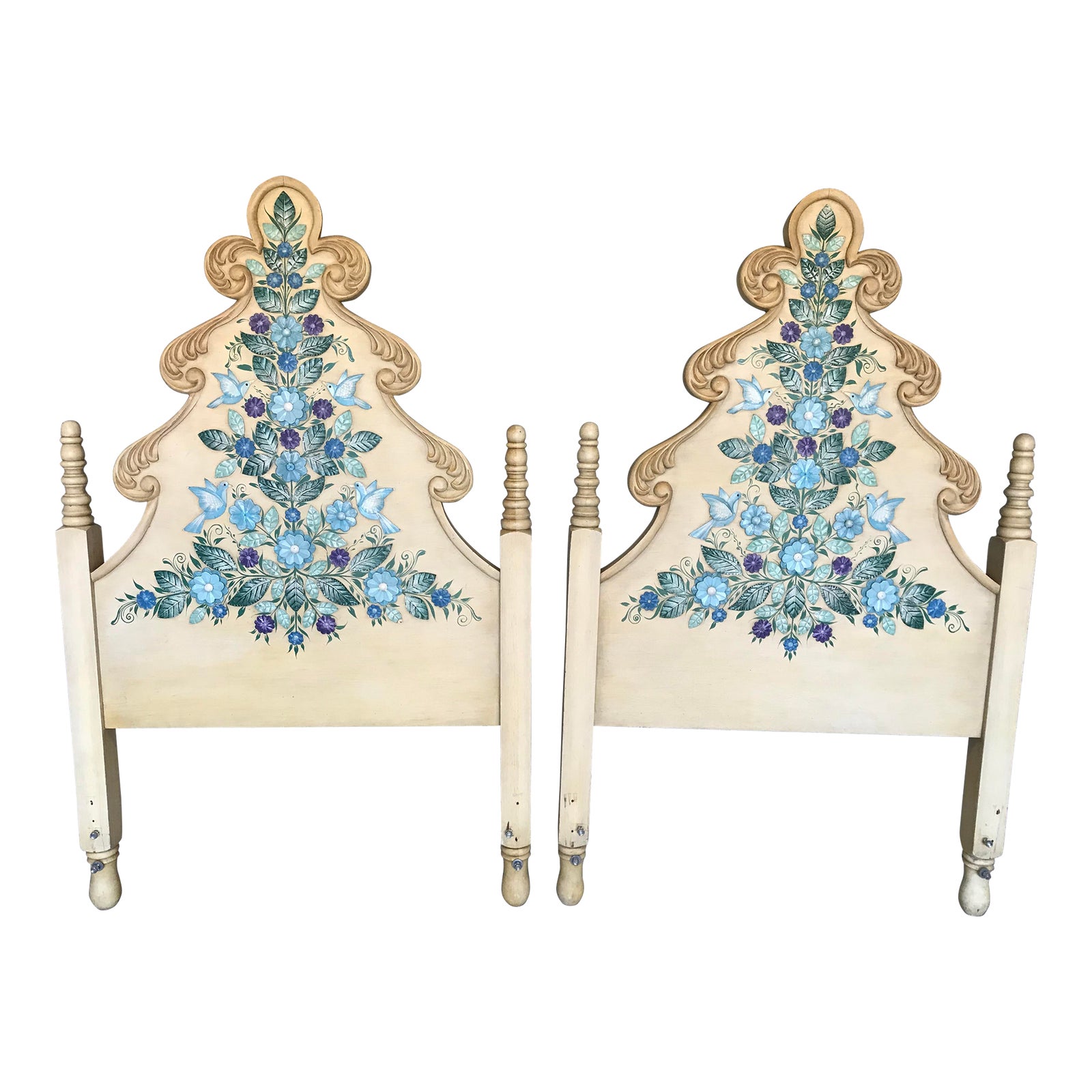 Pair 1950s Mexican Headboards, Hand Painted & Embellished Chairish