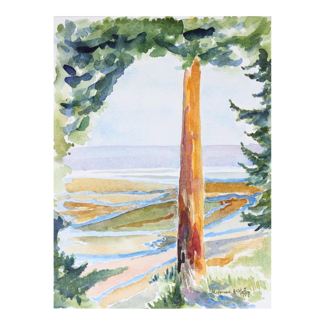 Looking Down on Skagit River Flats 20th Century Watercolor For Sale