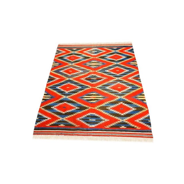 Red 1890s Antique Rustic Red Allover Geometric Native American Navajo Flat Weave Rug For Sale - Image 8 of 9