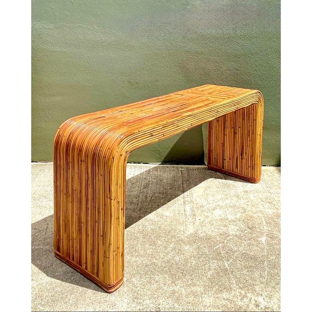 Vintage Tagged Gabriella Crespi Pencil Reed Waterfall Console Table For Sale - Image 12 of 12