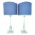 Lucite Slim Tall Mid Century Modern Table Lamps With Navy Drum Shades- a Pair For Sale