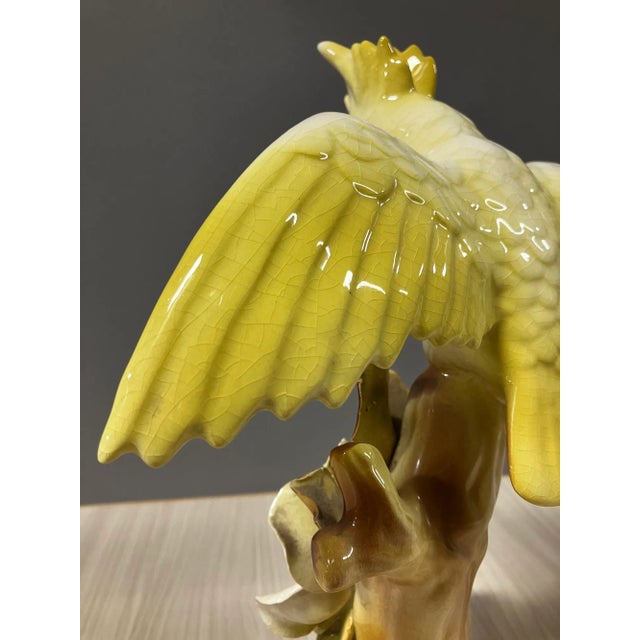 1940s California Pottery Ceramic Tropical Cockatoo on Hibiscus Branch Statue For Sale - Image 11 of 13