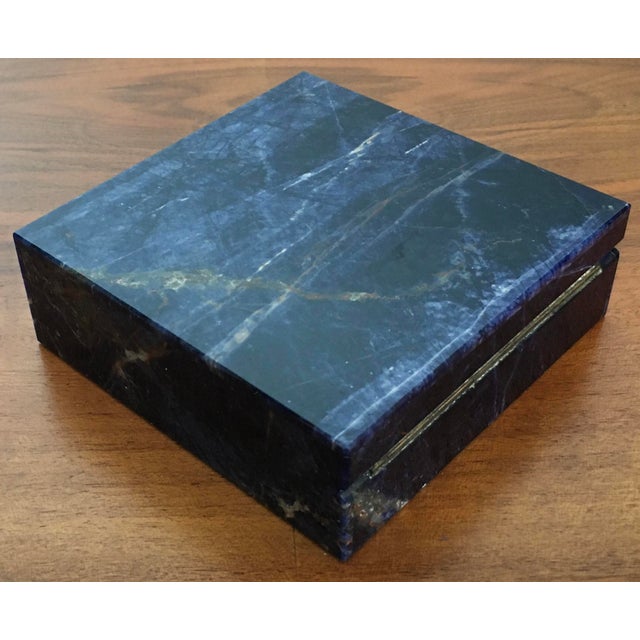 Vintage Lapis Lazuli Semi Precious Stone Box With Hinged Lid White Marble or Alabaster Interior. For Sale In New Orleans - Image 6 of 8