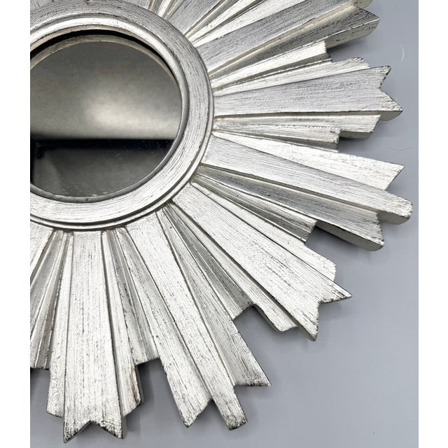 Silver Wooden Sunburst Mirror For Sale In Austin - Image 6 of 8