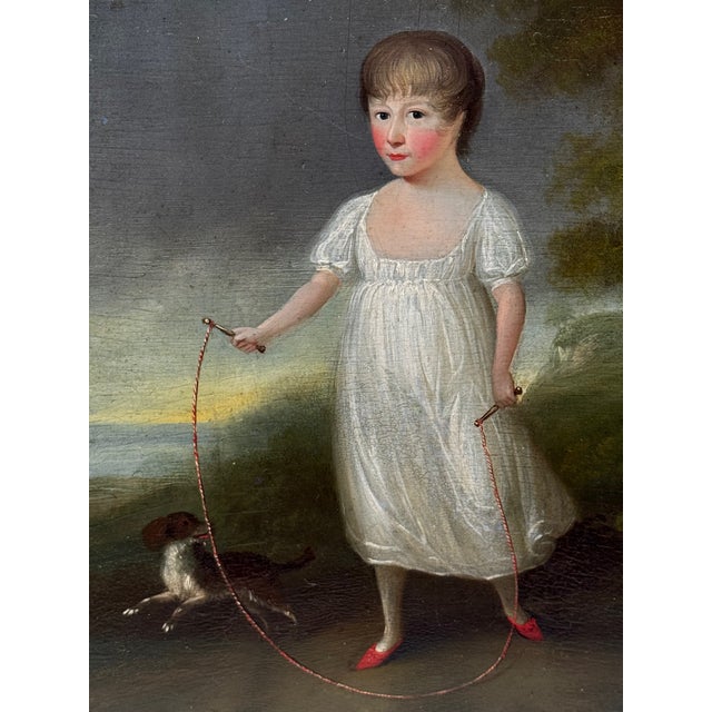 Historical Oil Painting Portrait of Louisa Cooke and “Mr. Quiz”: Home Before Trafalgar British Provincial School, in the Manner of George Romney For Sale - Image 6 of 18