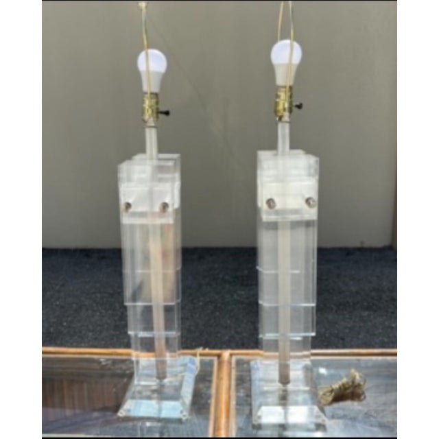 1970s 1970s Pair of Lucite Table Lamps For Sale - Image 5 of 12