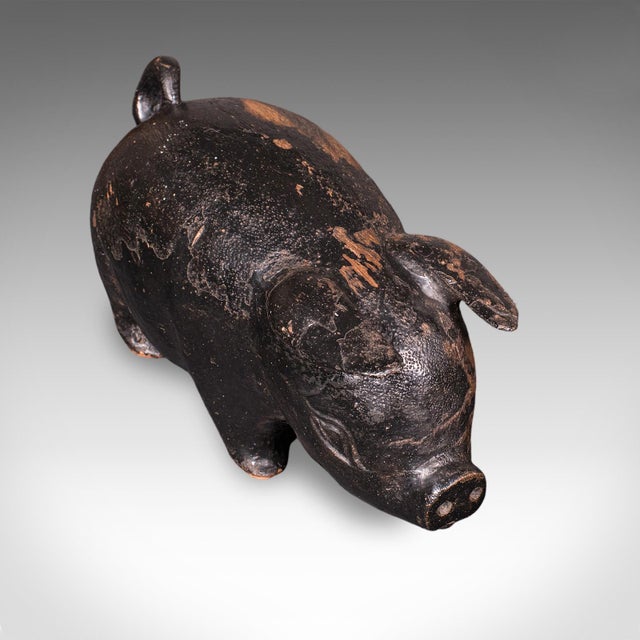 Wood Vintage Carved Piglet Figure, English, Treen, Ebonised, Farmyard, Mid Century For Sale - Image 7 of 12