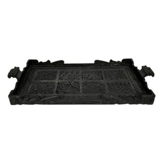 Vintage Carved Mahogany Decorative Tray For Sale