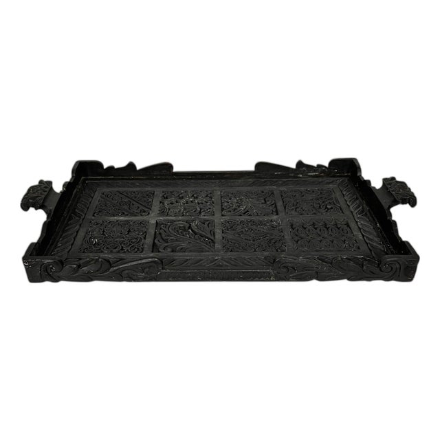 Vintage Carved Mahogany Decorative Tray For Sale