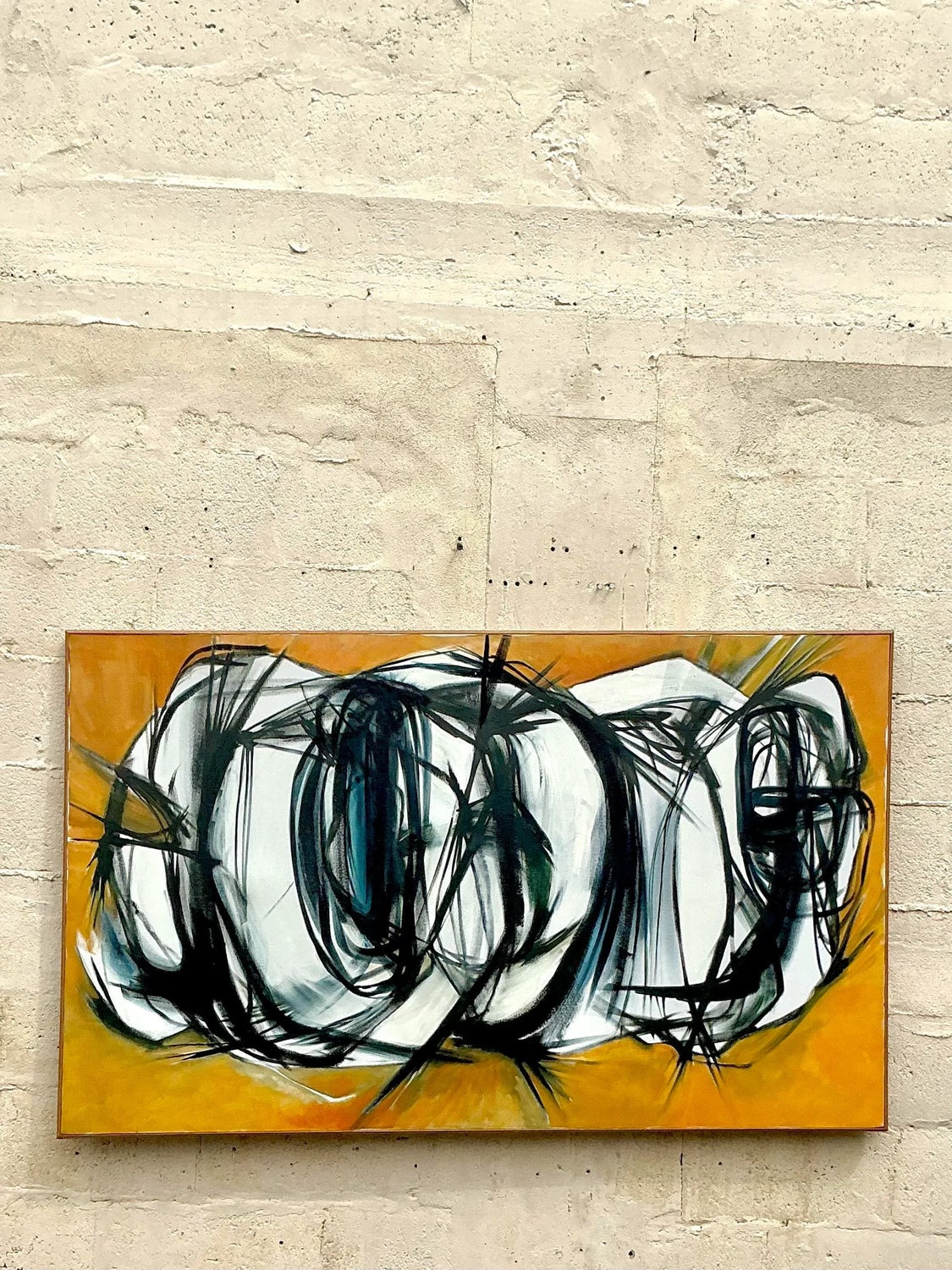 Late 20th Century Vintage Boho Original Abstract Oil Painting on Canvas - Detail view