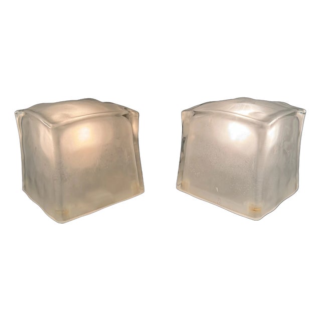 Frosted Glass Iviken Ice Cube Table Lamps from Ikea, 1990s, Set of 2 For Sale