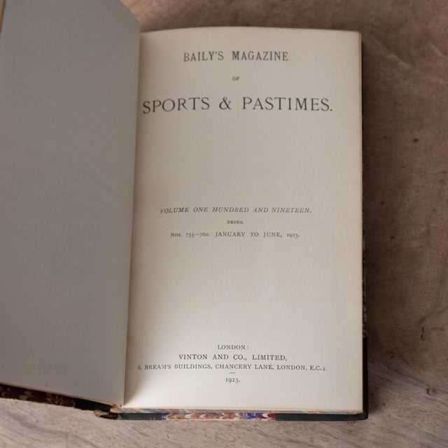 Animal Skin 1923 Baily's Magazine of Sports & Pastimes Vol. 119 Antique Gilt Leather Book For Sale - Image 7 of 9