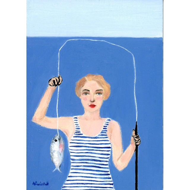 2020s David Hockney Inspired, Tove, Fisherwoman Oil Painting by Alexandra Swistak For Sale - Image 5 of 6