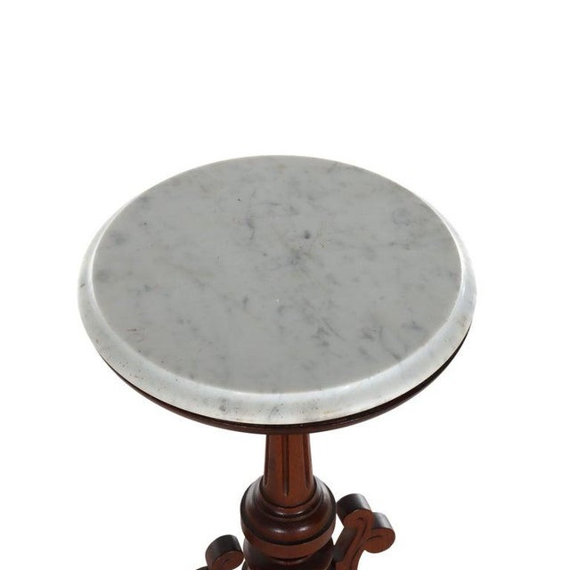 Wood Antique Renaissance Revival Carved Walnut Marble Top Stand C1890 For Sale - Image 7 of 9