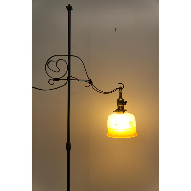 Wrought Iron Floor Lamp With Glass Shade For Sale - Image 9 of 9