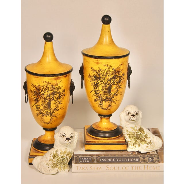 Mid Century Italian Yellow Tole Urns - a Pair For Sale - Image 11 of 13