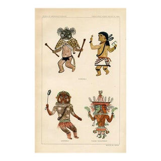 Early 1900s, Hopi Indian Kachina Print, Mountain Lion, Original Antique Native American Lithograph For Sale