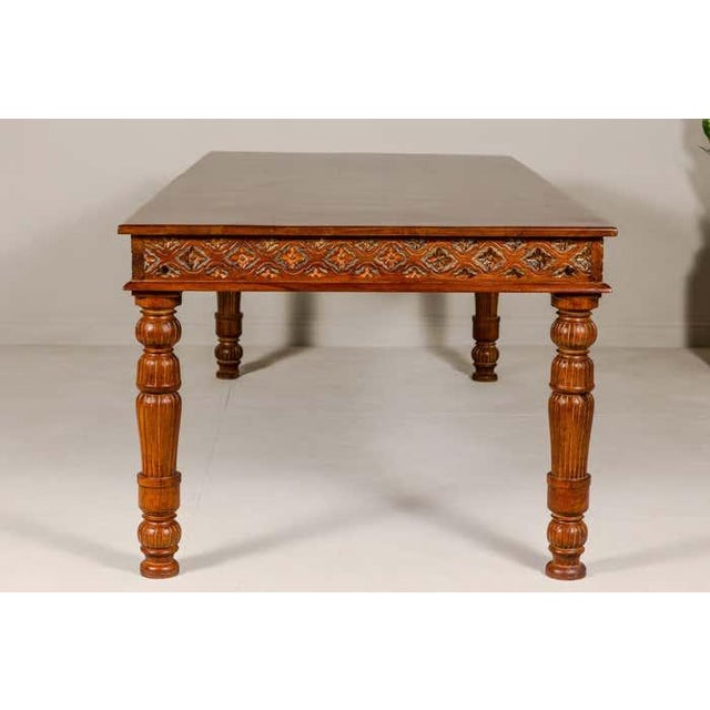 Large Dining Room Table with Carved Apron, Floral Motifs and Turned Legs For Sale - Image 11 of 12
