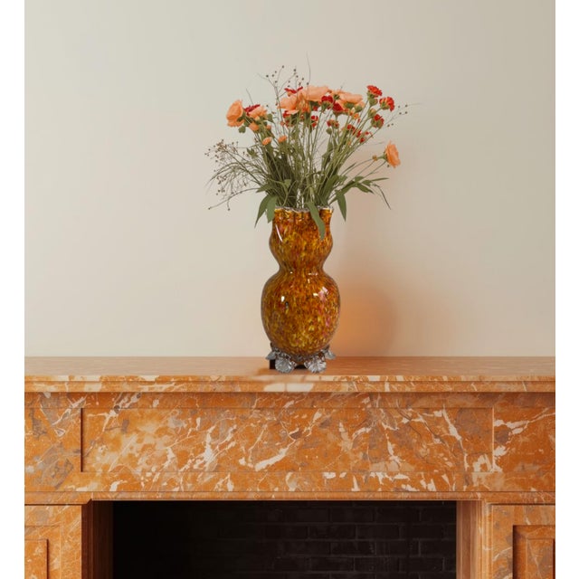 Antique Franz Welz Style Art Glass Orange Confetti Vase With Crimped Lip For Sale - Image 13 of 18