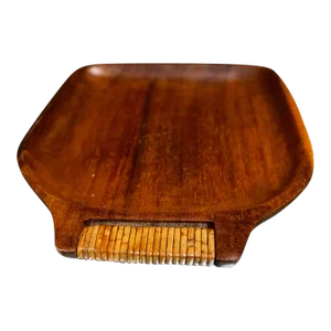 1960s Teakwood Serving Tray Cane Handle