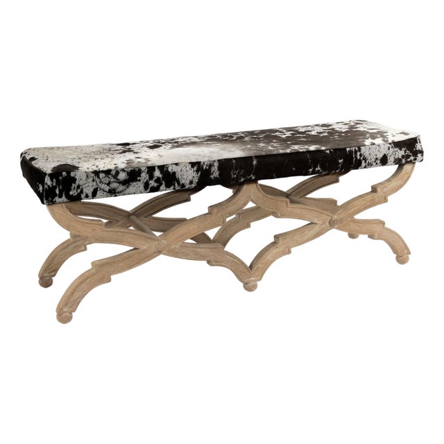 Crescenzo Double Bench - Speckled Cowhide / Oak Frame For Sale
