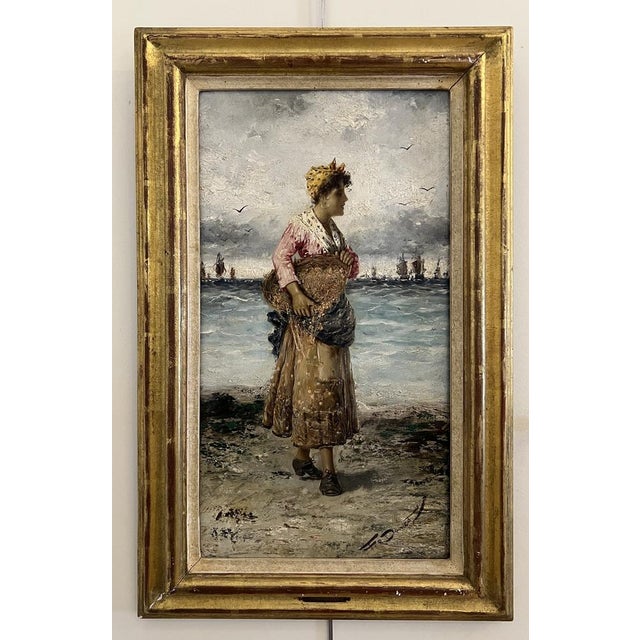 Frederick Reginald Donat, Woman with Fish Net, Oil on Wood, Framed For Sale - Image 15 of 15