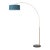 1950s Nova of California Mid Century Floor Lamp - Modern Arc Lamp, Weathered Brass, Pool Blue Linen Shade, Black Marble Base For Sale